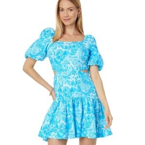 Lilly Pulitzer Amalfi Blue Sunny State of Mind Kylanne Elbow Sleeve Linen Dress